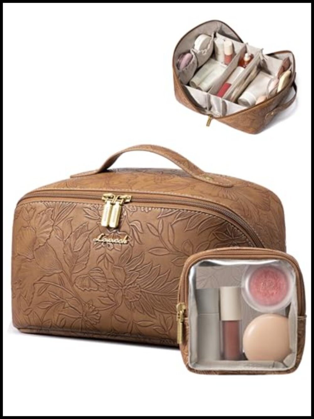 Waterproof PU Leather Travel Makeup Bag Set 2Pcs Cosmetic Organizer Toiletry